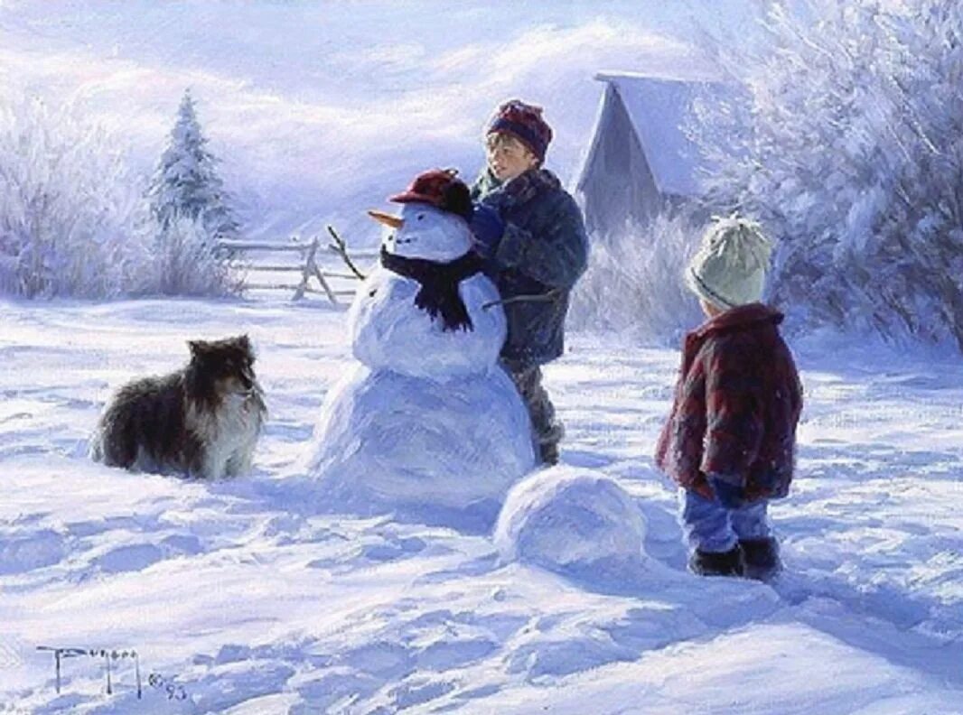 Картина зима детство. Роберт Дункан (Robert Duncan). Художник Роберт Дункан (Robert Duncan).. Роберт Дункан зимние забавы. Роберт Дункан живопись зима.