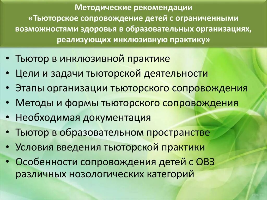 Организационно методическое сопровождение детей с овз