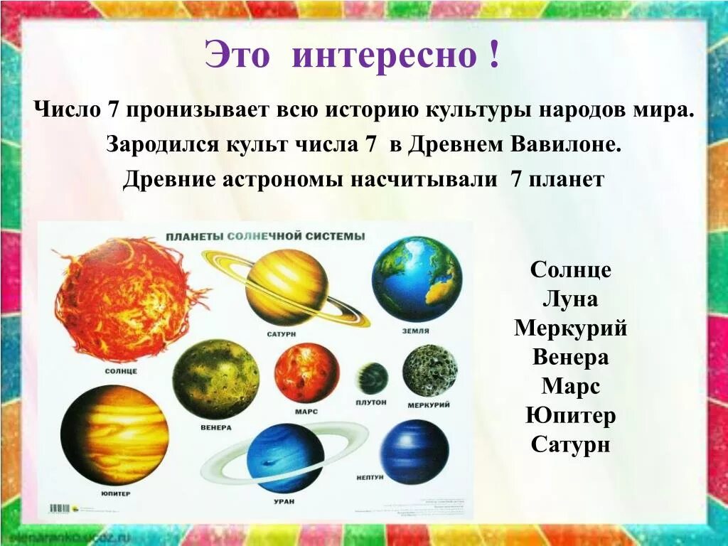 Презентация планеты солнечной системы для дошкольников. 7 Планет. 7 Планет солнечной. Планеты солнечной системы и дни недели. 7 Планет солнечной системы.