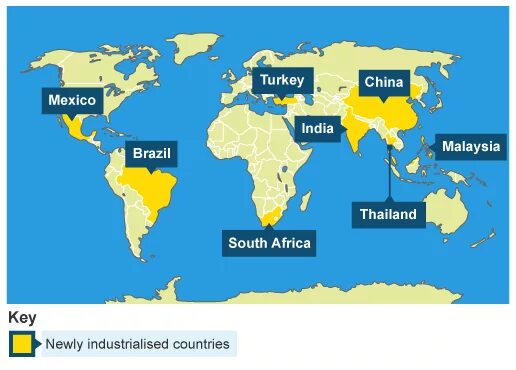 5 индустриальные страны. Новые индустриальные страны. Новые индустриальные страны на контурной карте. НИС на карте.