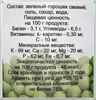Зеленый горошек белки жиры углеводы