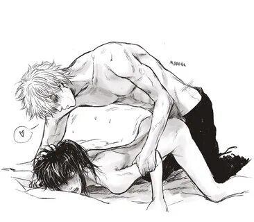 gintoki sakata, gintama, monochrome, 2boys, aged down, anal, anal sex, arm ...