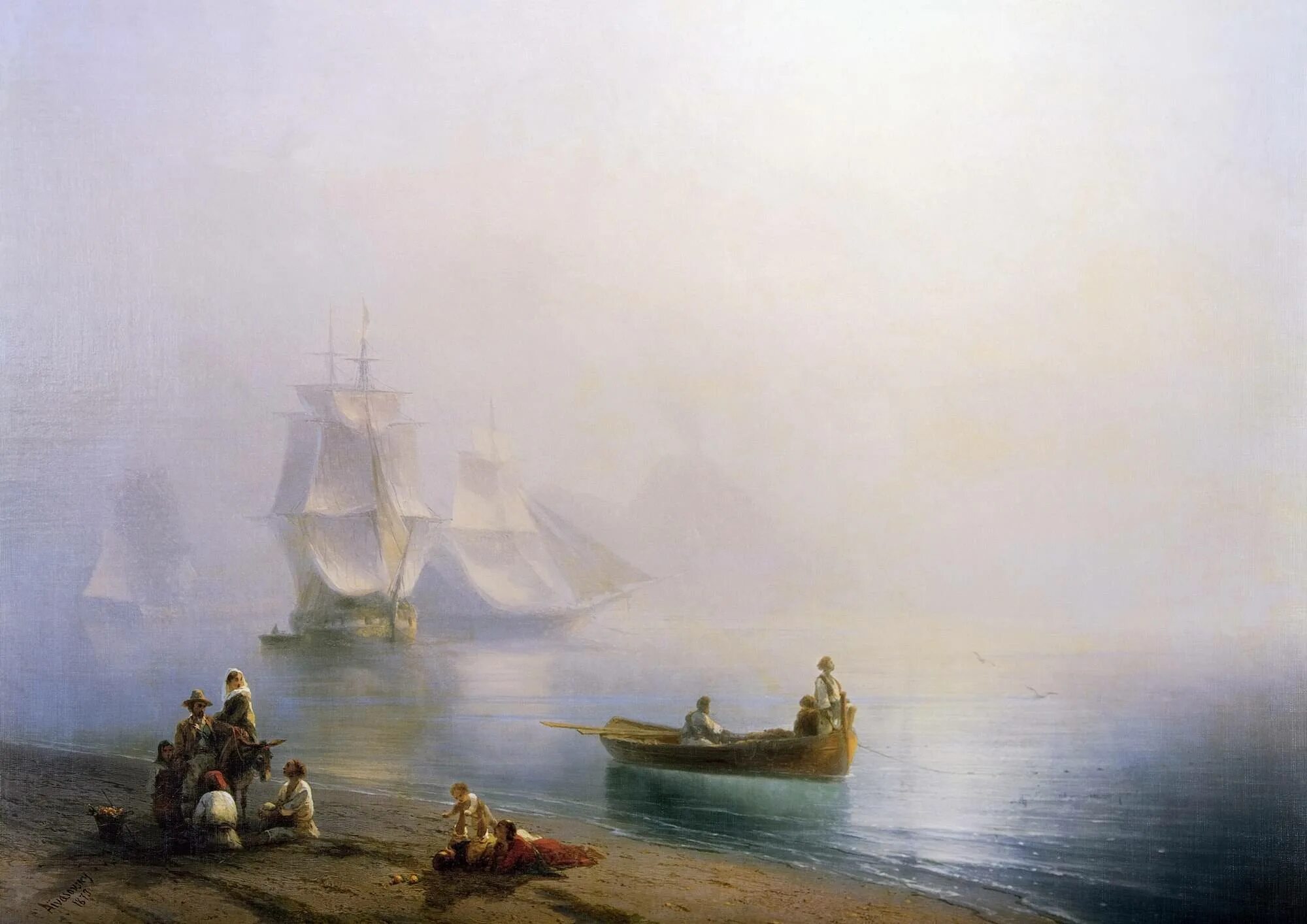 Штиль туман. Айвазовский. Неаполитанский залив. 1841. Айвазовский утро в неаполитанском заливе.