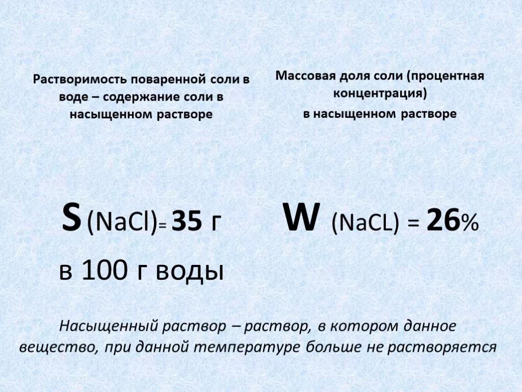 Рассчитать массу nacl. Растворимость. Насыщенный раствор поваренной соли. Раствор поваренной соли концентрация.