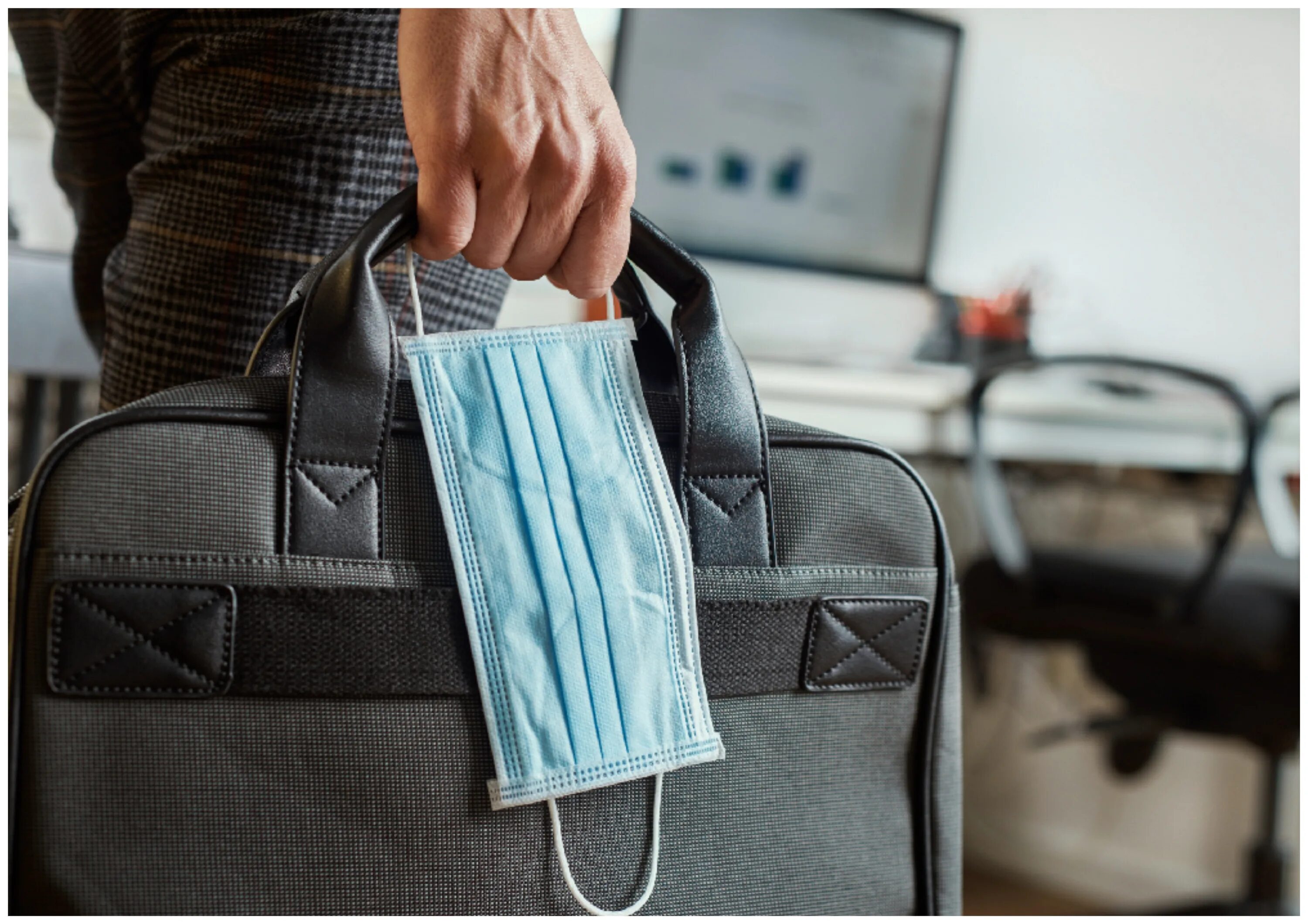 Continue work. The man carrying the briefcase. return to work photo. return to office. covid stock photo business.