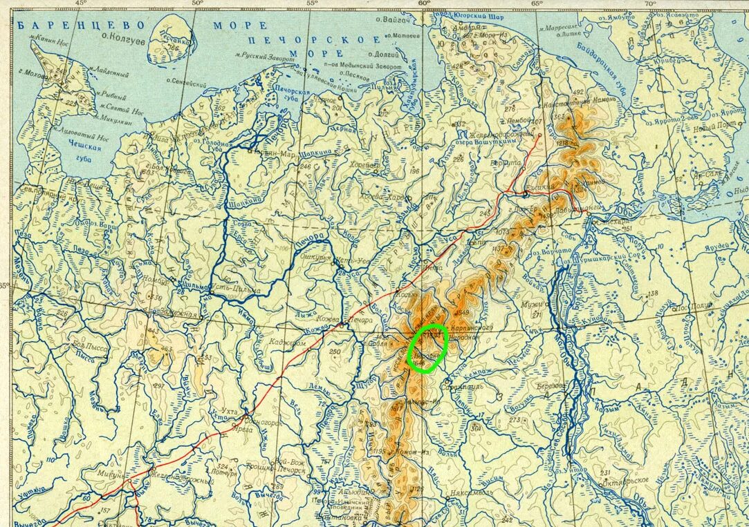 Р урал на карте россии. Гора народная на карте Урала. Уральские горы гора народная на карте. Гора наподнаяна карте Урала.