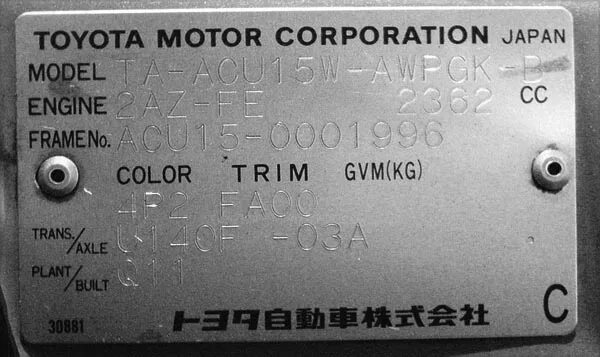 Гвм интернешионал. Toyota Town Ace sr50 подкапотная табличка. Trim fp11toyota. Цвет Trim GVM kg. Расшифровка frame no.