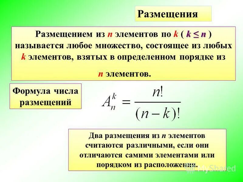 100 размещений. Размещениями из n элементов по m элементов называются. 100 размещений. Определение размещения. Определение размещения.