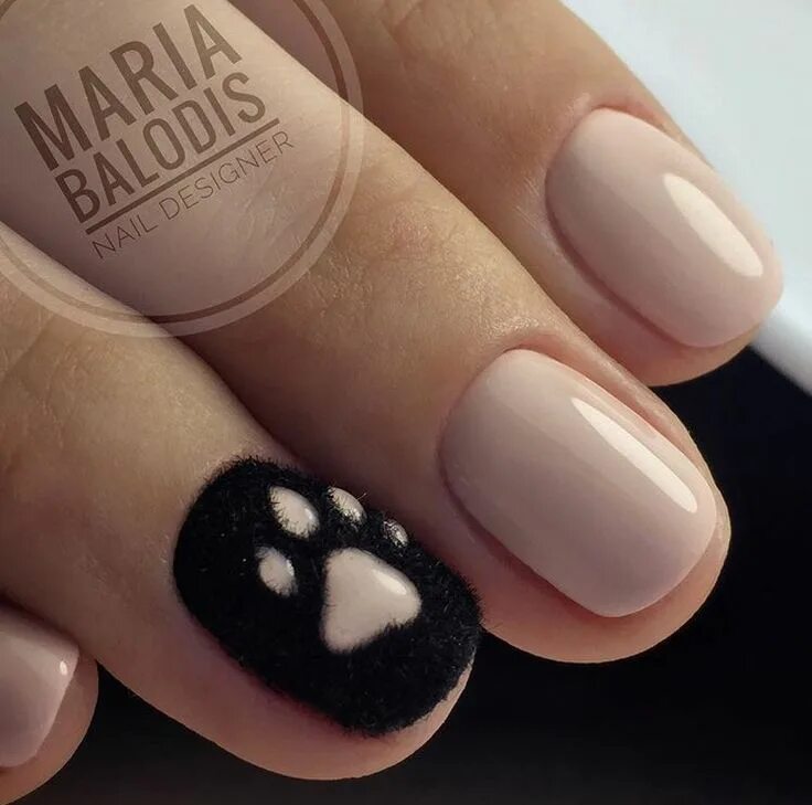 Кошачий маникюр на короткие овальные ногти