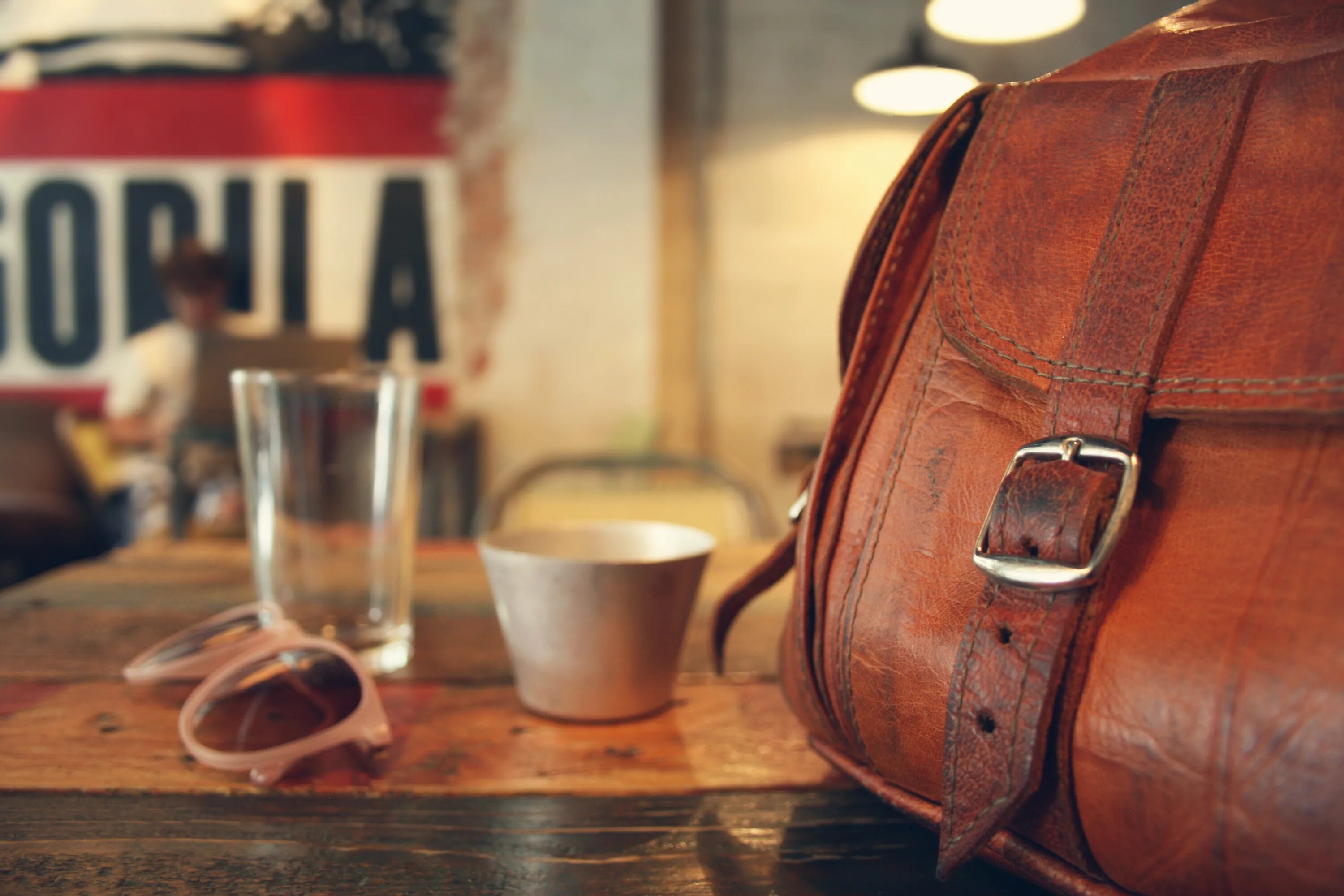 The bag on the table. Bag on the table. bag is by the table.