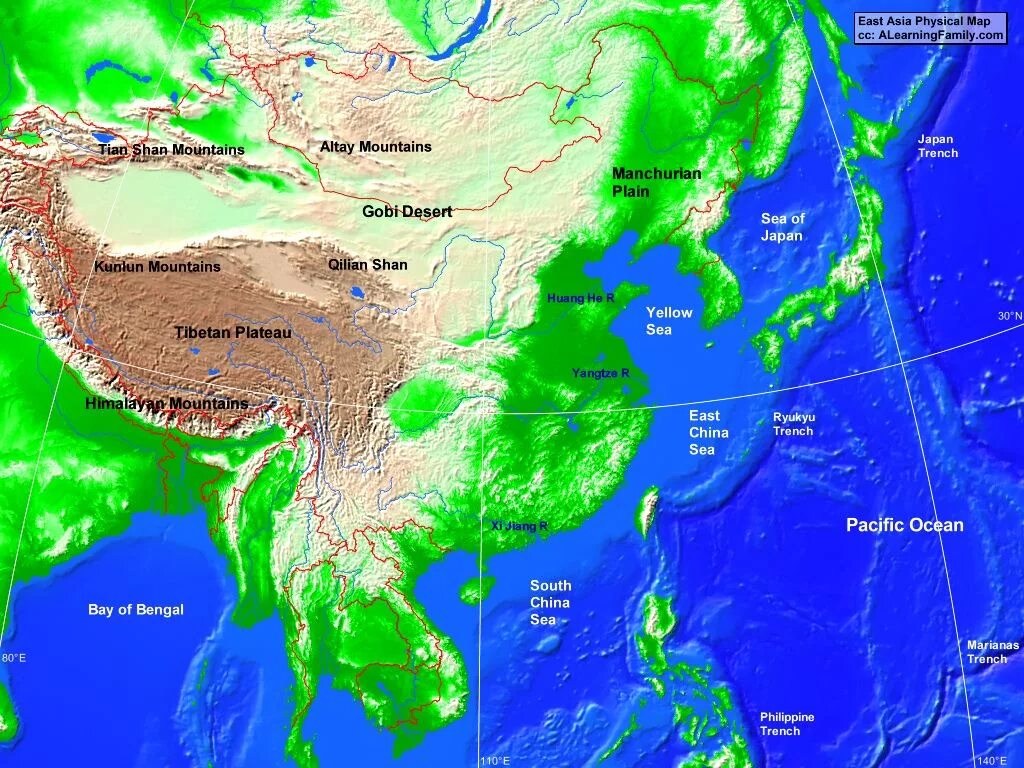 Physical Map of East Asia. Asia physical Map. Eastern Asia Map. Map Mountains Asia.