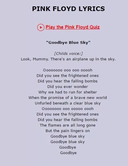 Pink Floyd текст. Pink Floyd Goodbye Blue Sky. Pink Floyd time текст. Pink текст.