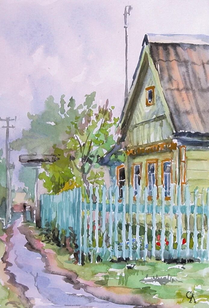 домик гуашью. рисуем дома пейзаж. акварельный пейзаж дом. деревенский пейзаж гуашью. деревня рисунок.