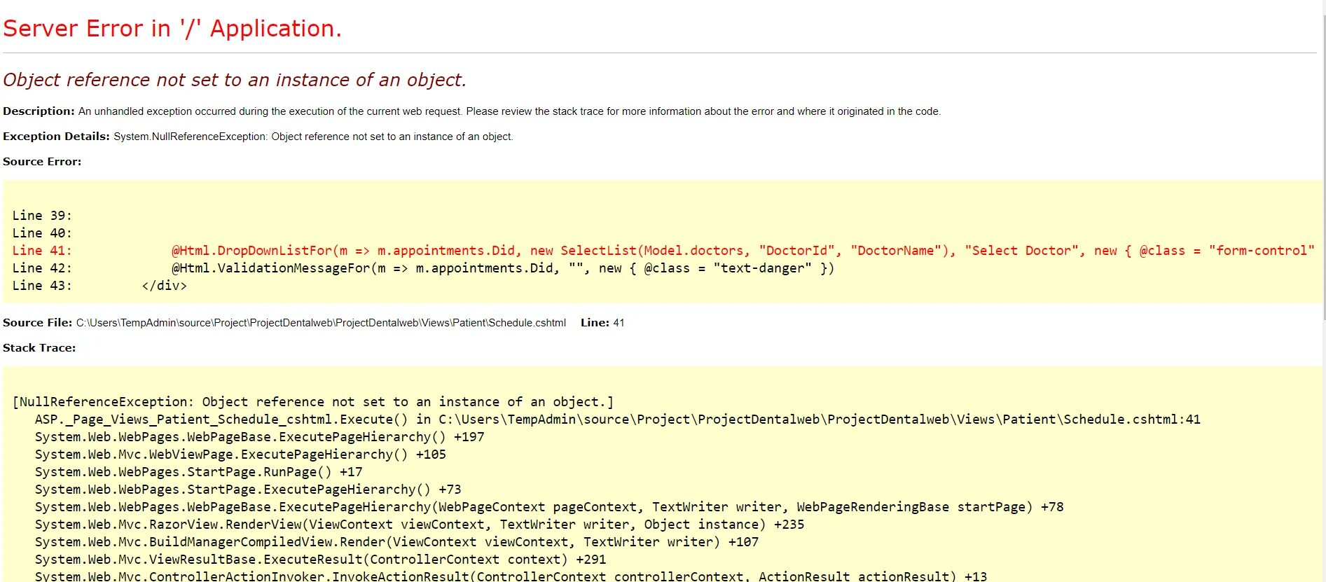 MVC ACTIONRESULT. ACTIONRESULT. Exception: object reference not Set to an instance of an object. Exception object error