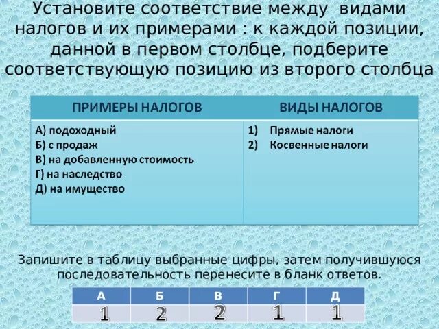 Установите соответствие между предложениями