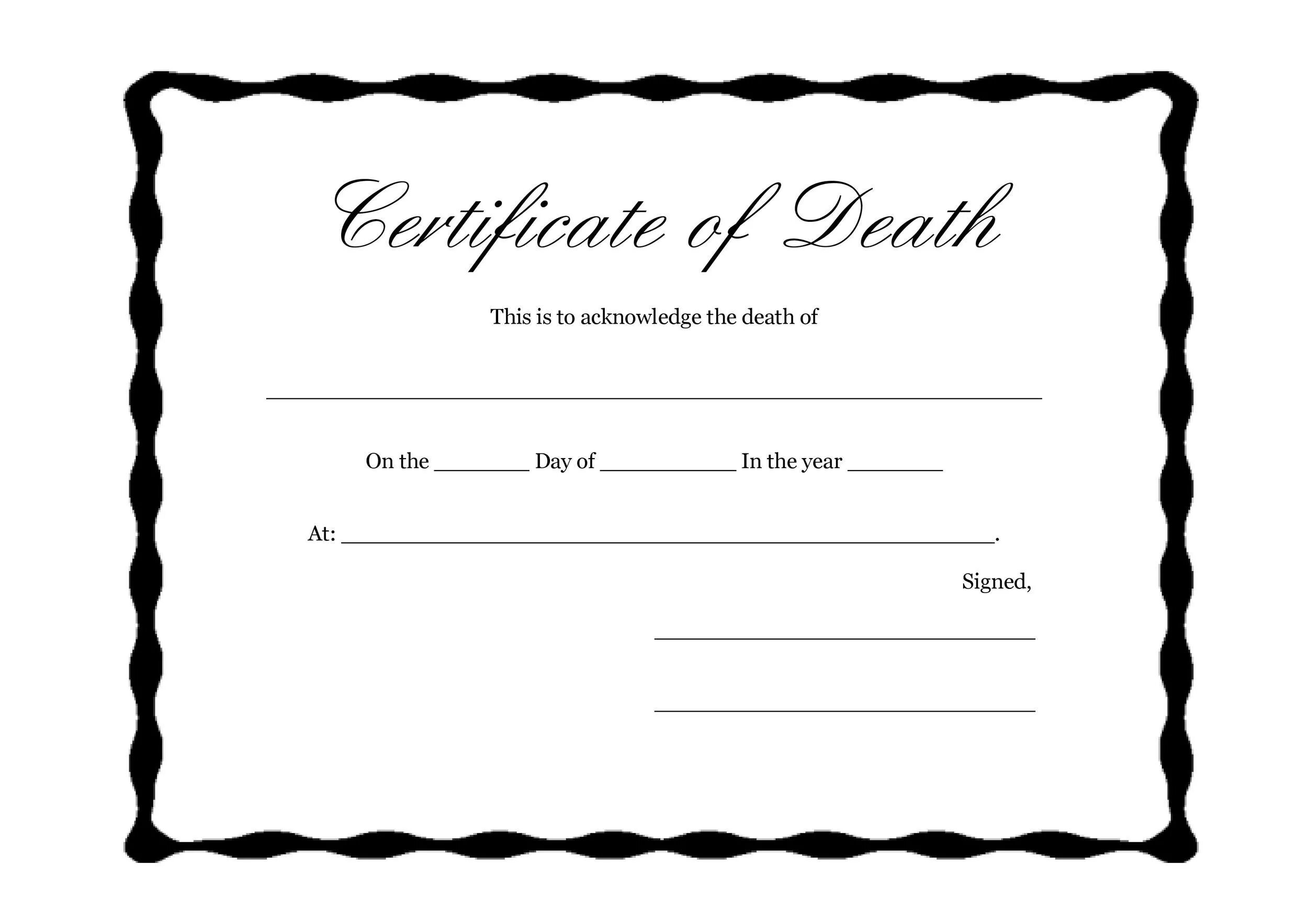 Death Certificate Template. Death Certificate Cube. Certificate blank.