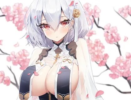 ...cherry_blossoms chinese_clothes chinese_dress dress flowers gray_hair no...