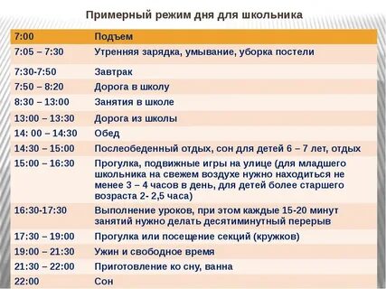 Расписание дня взрослого