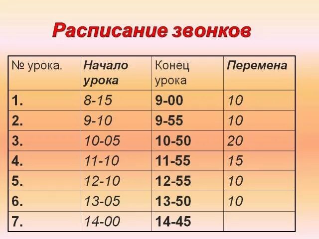 Расписание звонков в школе 15