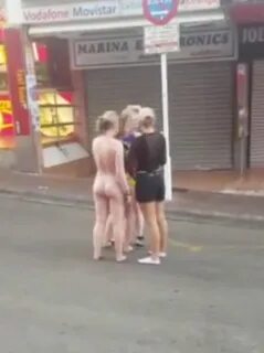 Two women were spotted wearing nothing in the clubbing hotspot Magaluf. 