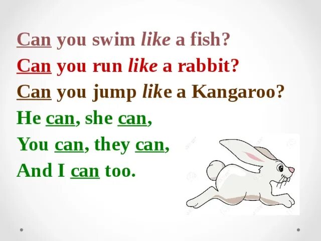 I can Swim like a Fish. Can you Swim like a Fish can you Run like a Rabbit. Спотлайт 2 i can Jump. Стихотворение на английском can you Swim like a Fish.