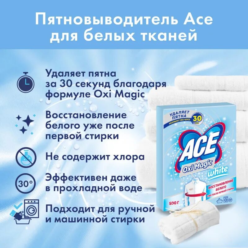 Ace пятновыводитель Oxi Magic White 500г. Ace пятновыводитель Oxi Magic 200г. Асе пятновыводитель Oxi Magic 500 г. Ace Oxi Magic White отбеливатель-пятновыв 200гр.