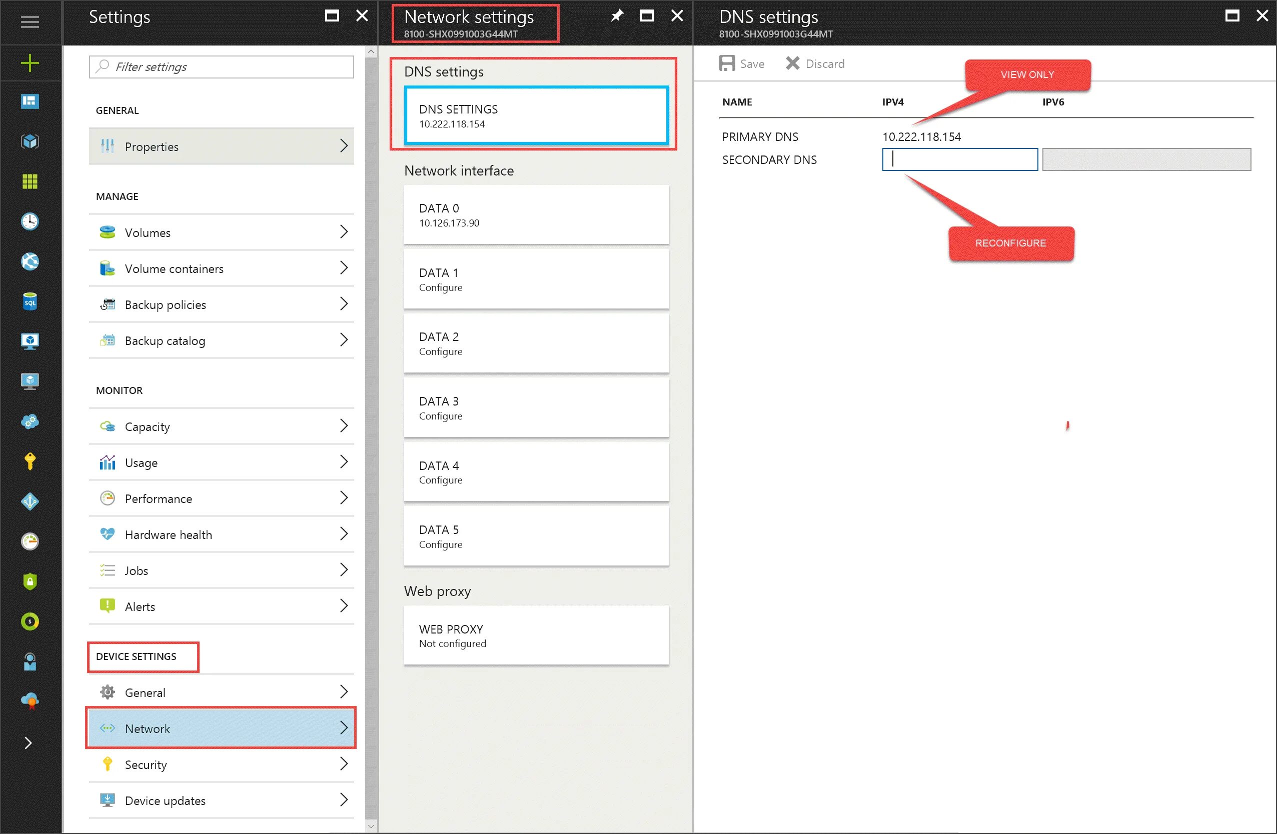 DNS settings. Network settings. Settings – Network settings. ILO 4 DNS settings. Modify configurations