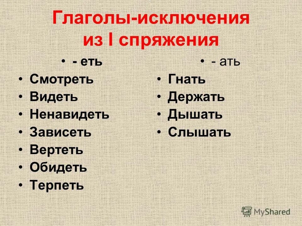 Терпеть спряжение исключения