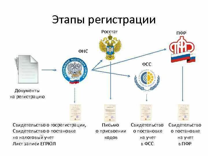 Этапы регистрации. Свидетельство о регистрации в ФСС. Свидетельство о регистрации в ПФР.