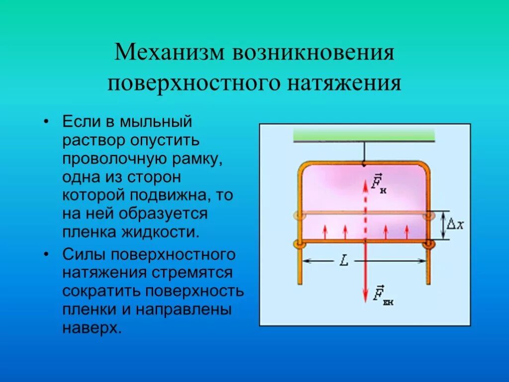 Чему равна сила натяжения воды. Поверхностное натяжение жидкости формула физика. Сила поверхностного натяжения формула 10 класс физика. Механизм возникновения поверхностного натяжения жидкостей. Поверхностное натяжение физика 10 класс формулы.