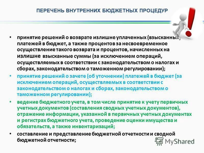 Возврат излишне уплаченных взысканных платежей. Бюджетные процедуры перечень. Внутренняя бюджетная процедура это. Решение о возврате. Возврат излишне уплаченных (взысканных) платежей в бюджет.