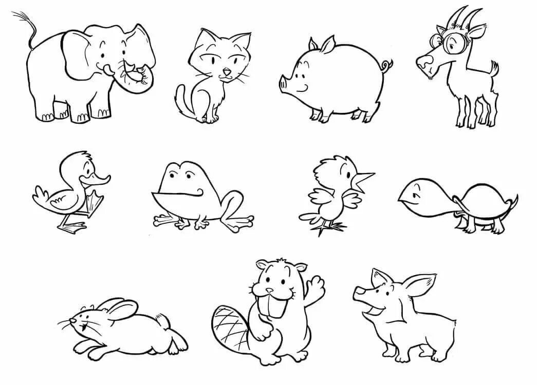Животные рисунки. Рисунки животных для детей. Раскраски животных для детей. Маленькие рисунки. Легкие рисунки маленькие животные