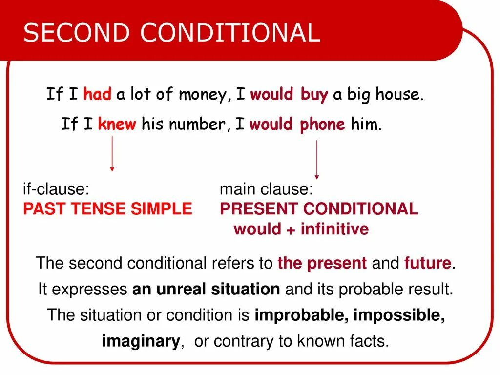 Отличие first и second conditional. Second conditional. Second conditional правило. Second conditional презентация. In conditions when