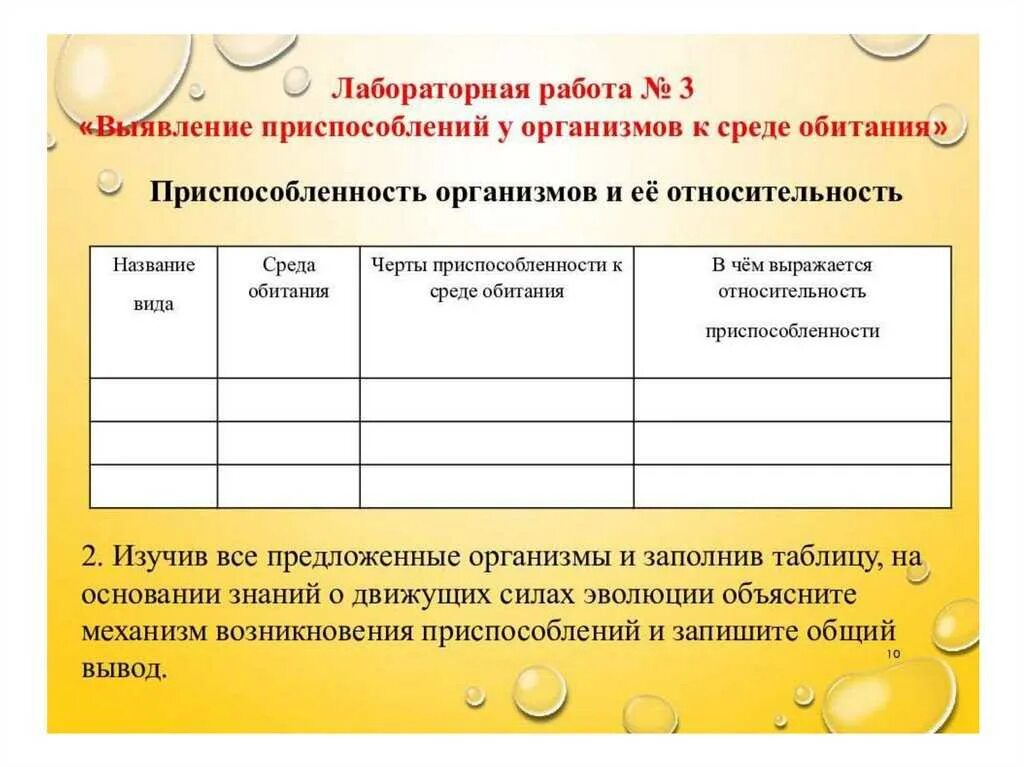 Лабораторная выявление приспособлений организмов к среде обитания