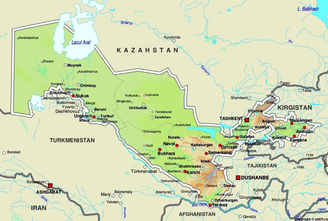 Карта Узбекистана Uzbekistan Map. Географическая карта Узбекистана. Границы Узбекистана на карте. Физическая карта Узбекистана.