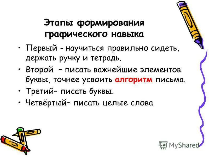 этапы формирования навыка письма