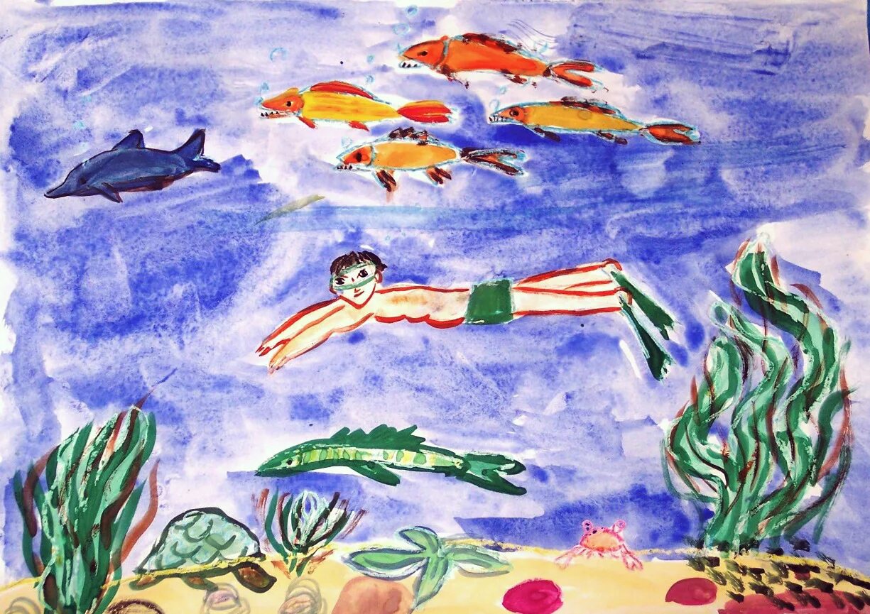 Нарисовать воду 2 класс окружающий мир. Детский рисунок. Рисунок на тему лето. Детские рисунки на тему лето. Подводный мир рисунок.