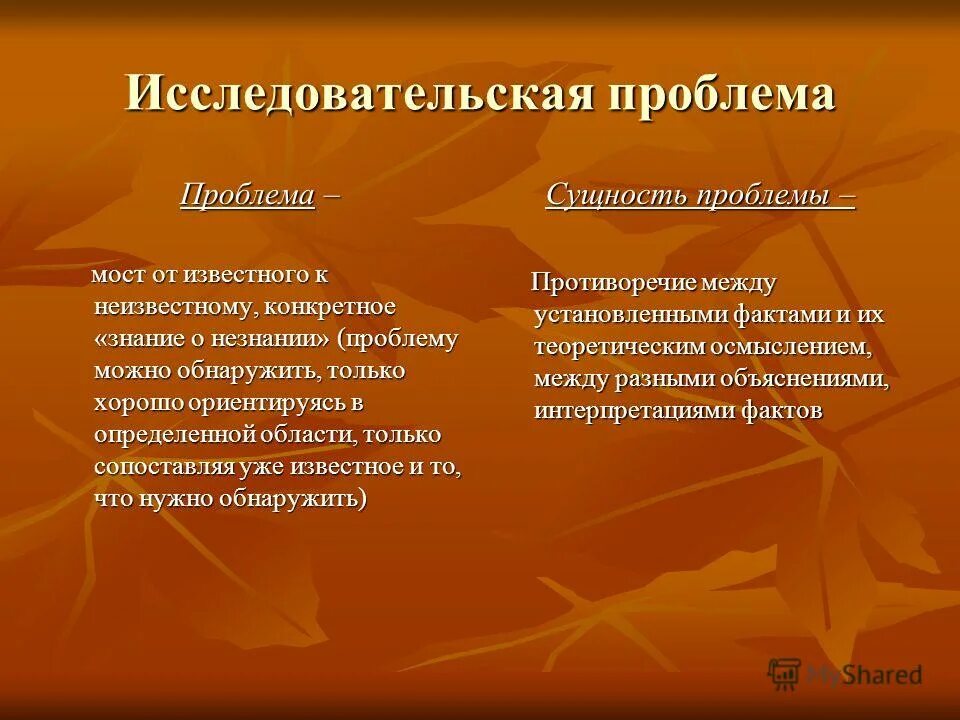 Проблема исследовательской работы. Исследовательская проблема. Логическая структура исследования. Принцип от известного к неизвестному.