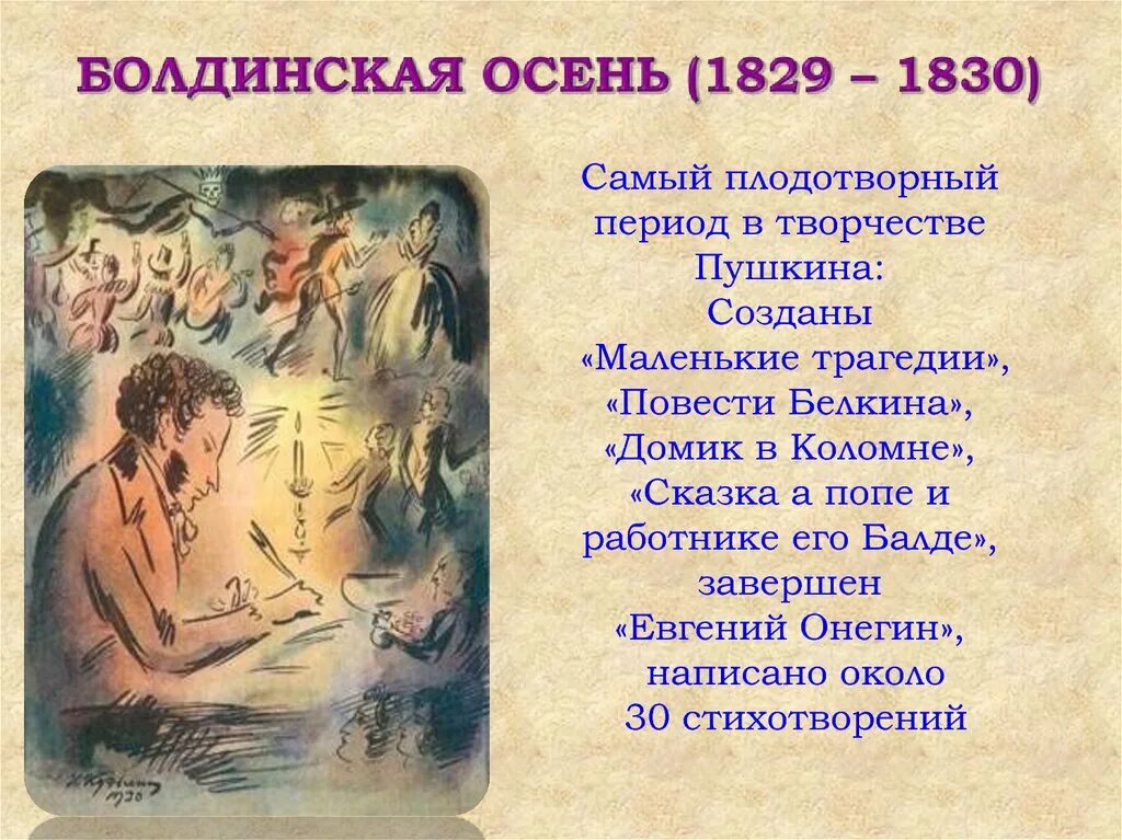 Как называется самый плодотворный период творчества пушкина. Пушкин Болдинский период. Болдинская осень 1830. Творчество периода Болдинской осени Пушкина. Болдинская осень в творчестве Пушкина 1830.