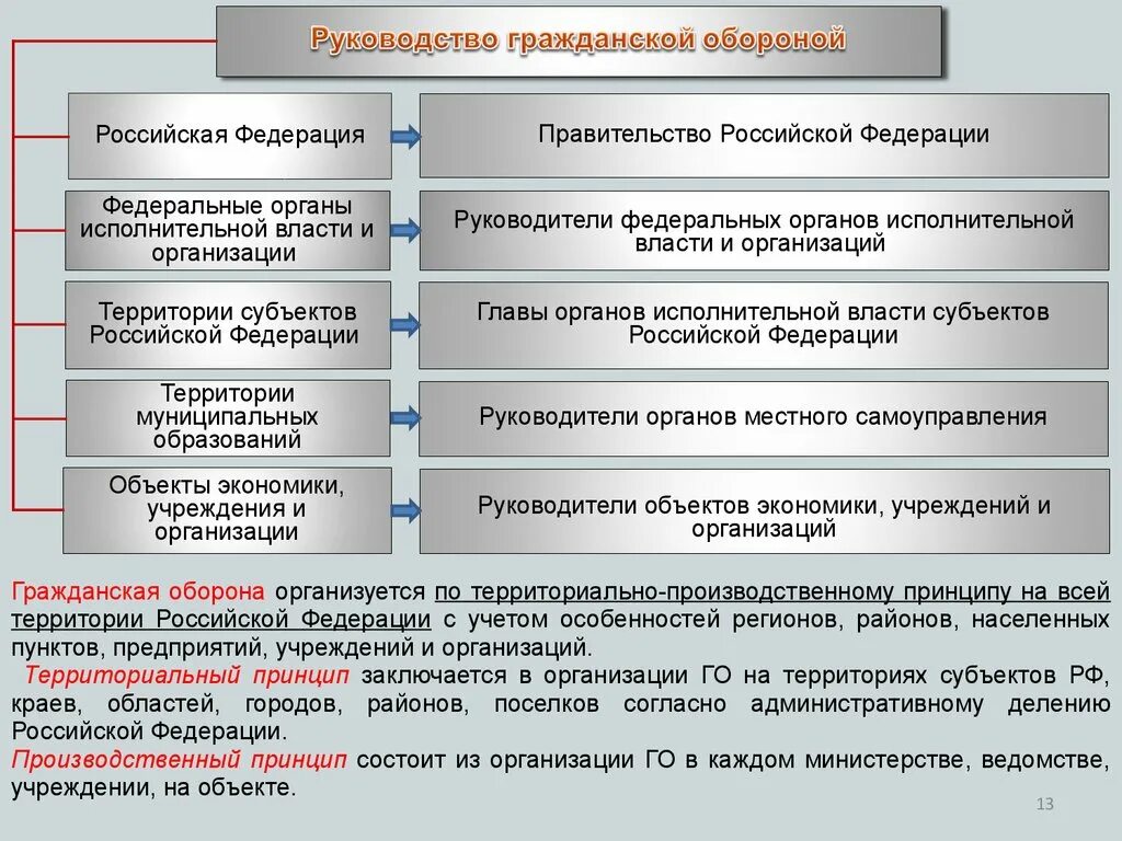 Учреждения россии примеры. Принципы организации гражданской обороны РФ. Система гражданской обороны и основные направления ее деятельности. Принцип организации го. Гражданские организации гражданской обороны.