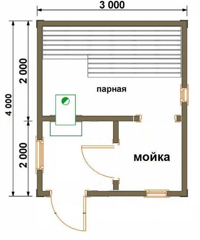Чертеж каркасной бани 2.5 х4 бесплатно Баня 3х4 Shtampik.com