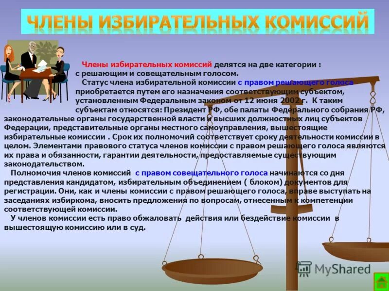 Полномочия членов избирательной комиссии. Статус членов избирательной комиссии. Обязанности члена избирательной комиссии.