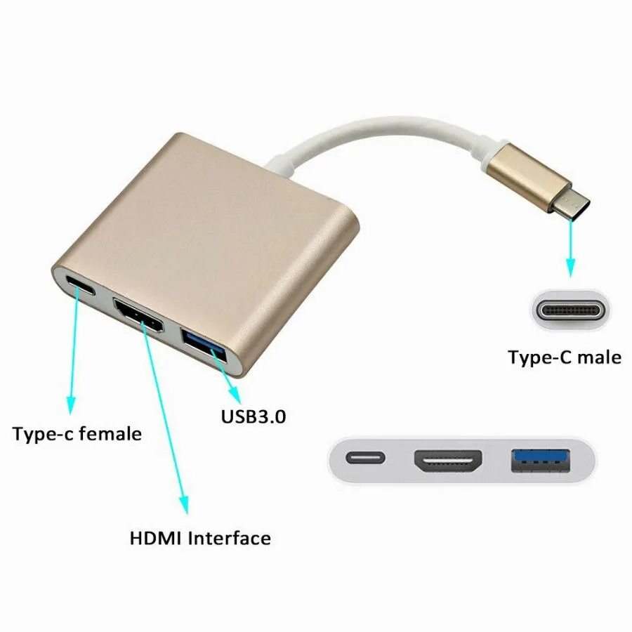 Переходник Type-c Hub USB3.0 - HDMI - Type-c. USB 3 to Type c. USB3.1-C Multiport Adapter. USB Type c 3.0 USB адаптер HDMI.