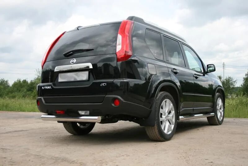 Защита задняя ниссан х трейл. Nissan x-Trail t31. Nissan x-Trail 2011 задняя защита. X Trail t31 защита бампера.