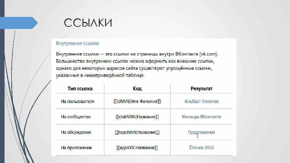 Ссылка внутри сайта. Вики разметка примеры. Вики разметка ВК. Внутренние ссылки на сайте. Разметка оформления группы ВК.