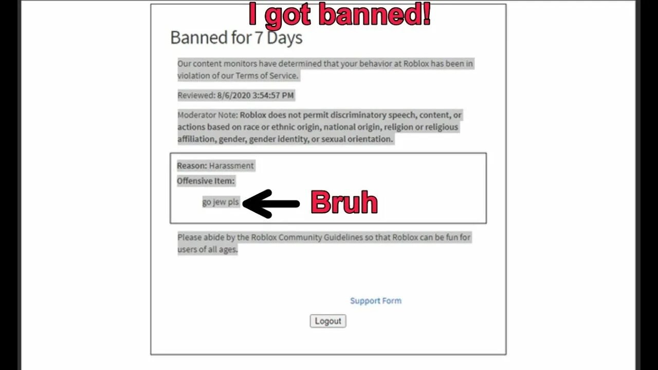 Roblox support form. Бан роблокс. banned for 7 days roblox. перманентный бан в роблоксе. картинка бана в роблоксе.