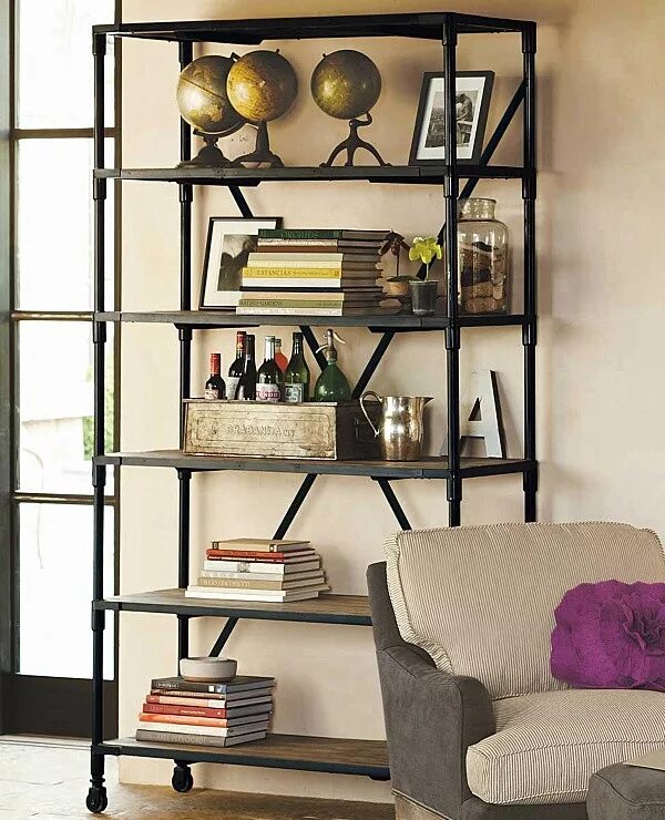 Полки и стеллажи в стиле лофт Java Alcove Industrial Bookcase Reclaimed Boatwood Open Back Urban Loft Style Mu