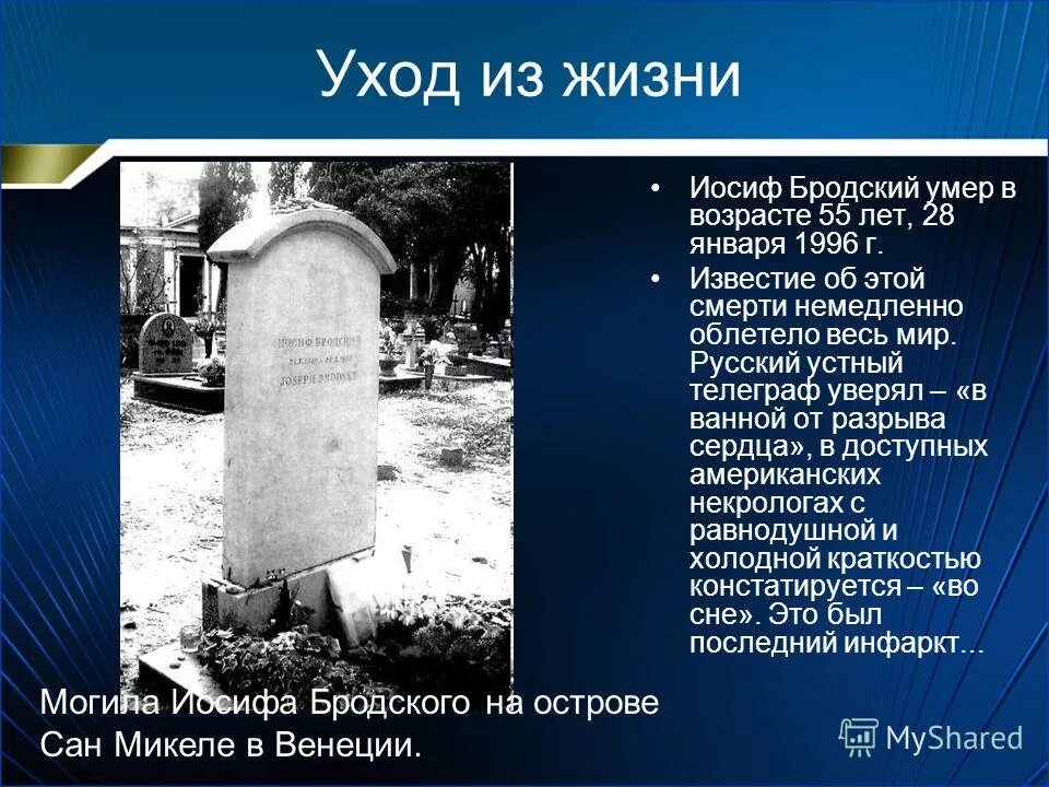 28 Января 1996 смерть поэта. Иосиф Бродский (1940-1996). Бродский презентация. Бродский Дата смерти.