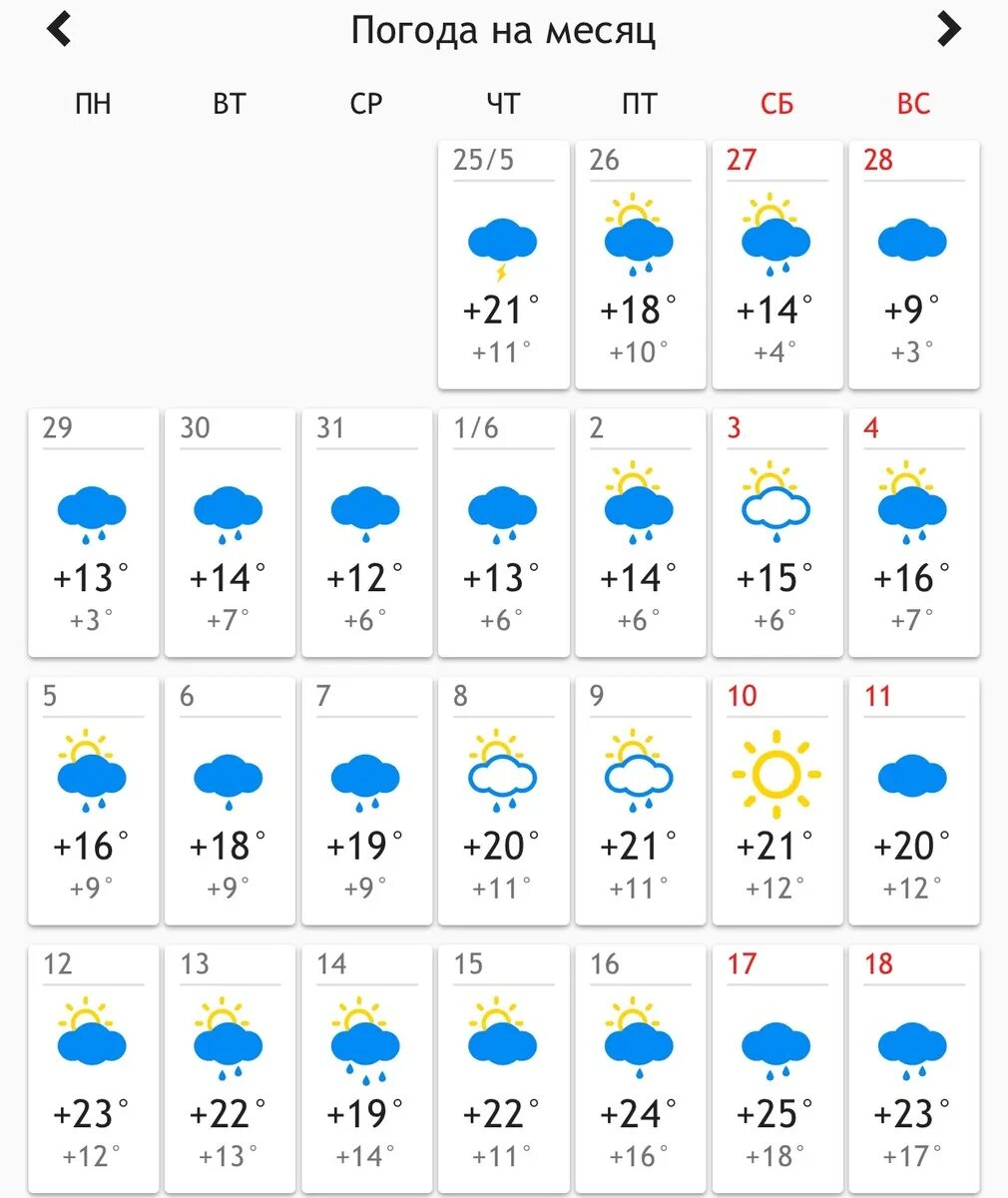 Погода на следующий месяц