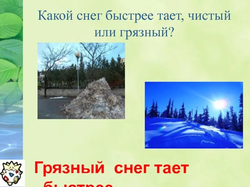 Почему грязный снег тает быстрее чем чистый. Какой снег быстрее тает. какой снег быстрее тает чистый или грязный. снег чистый или грязный. снег какой.